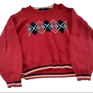 Vintage 90s  Bill Blass Oversized Red Argyle Sweater- Mens Size Large